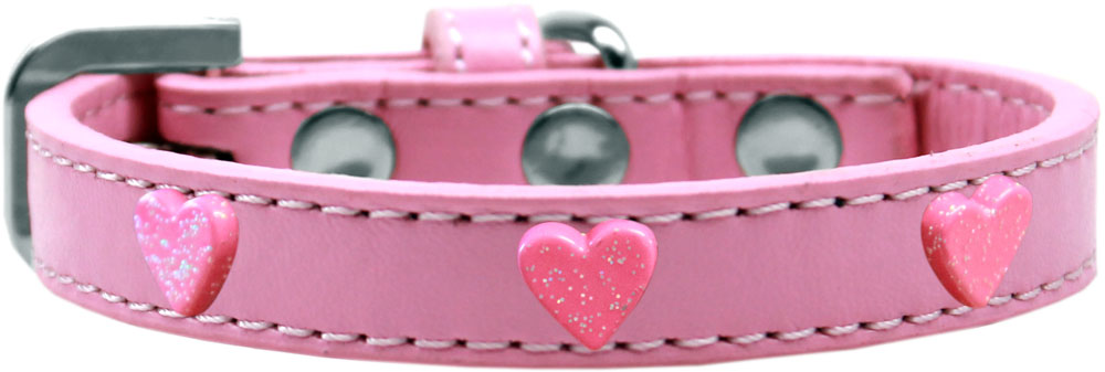Pink Glitter Heart Widget Dog Collar Light Pink Size 10